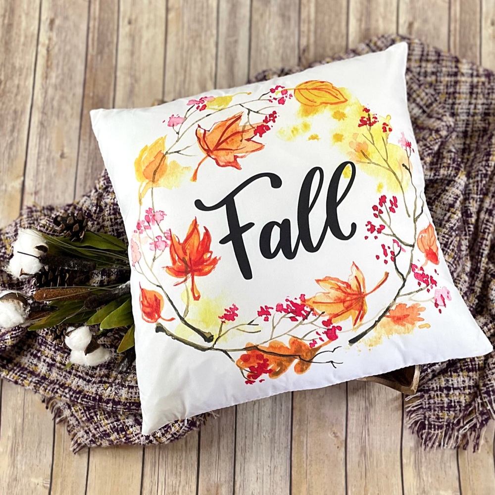 Fall Pillow Cover Accent “Fall” wreath cozy Autumn 18x18 home decor